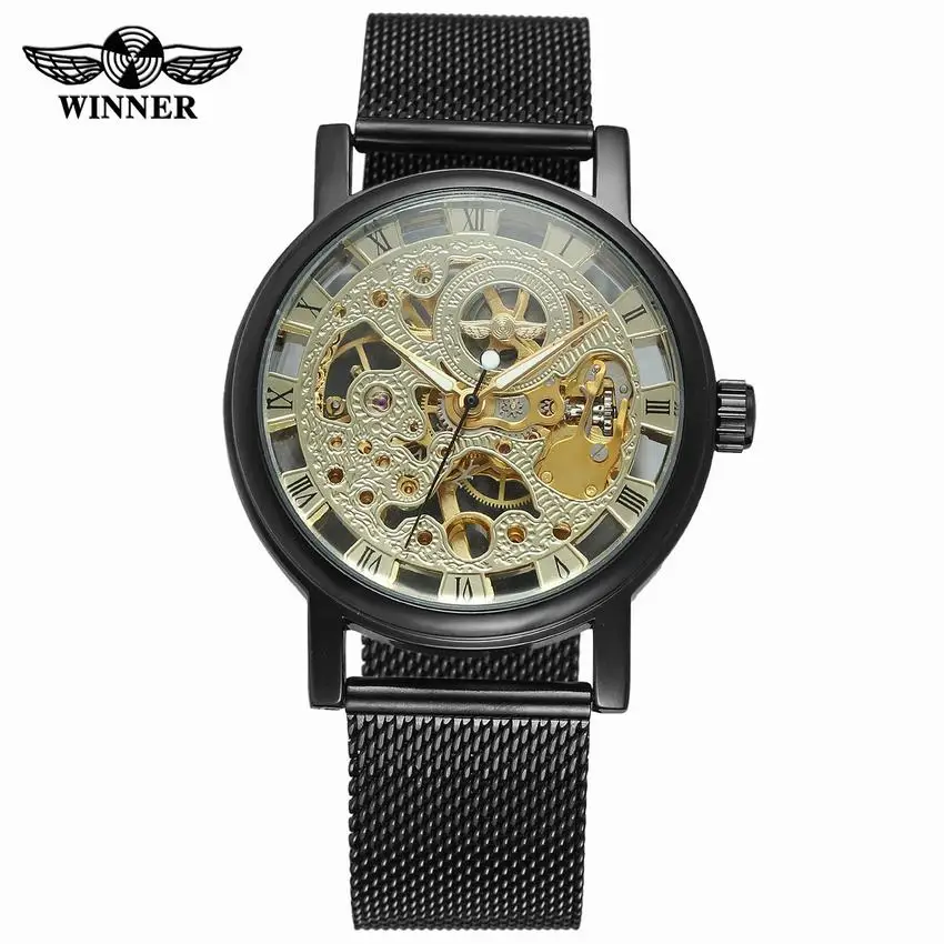 Winner Mesh стальные механические часы мужские повседневные модные люксовый бренд