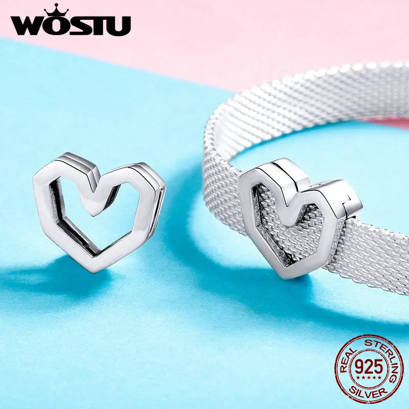Женский браслет WOSTU кулон из стерлингового серебра 925 пробы с сердечком и