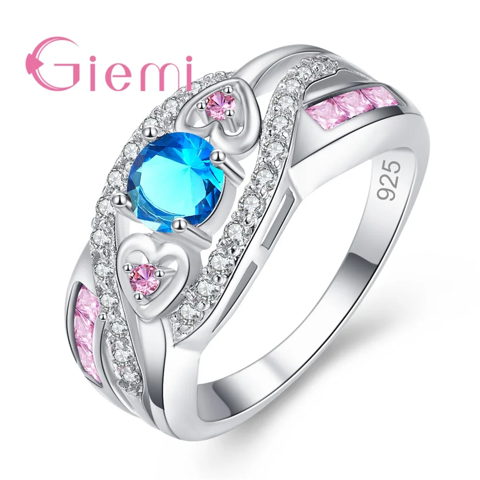 

Bridal CZ Cubic Zircon Ring Big Blue Stone 925 Sterling Silver Love Finger Rings for Women Metal Knuckle Ring Wedding Jewellry