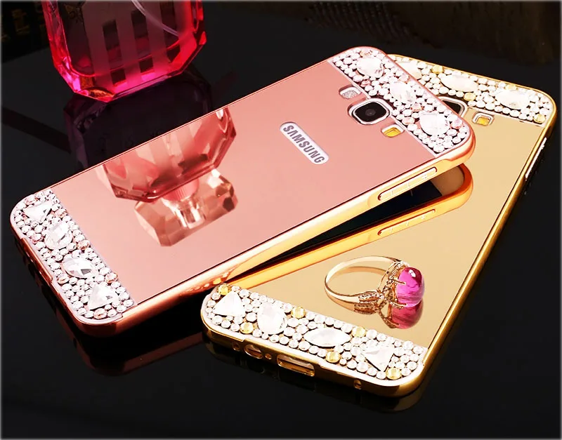 Блестящий чехол с металлическим каркасом + PC блестящий зеркалом для Samsung Galaxy A5 A7