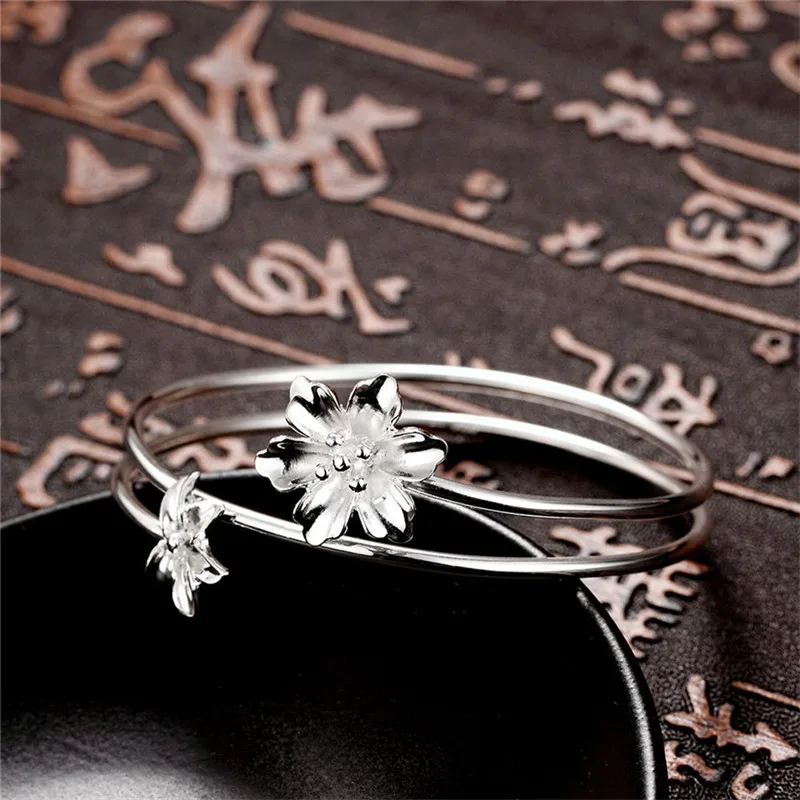 Изысканный 100% Стерлингового Серебра 925 Ювелирные Изделия Цветок Манжеты
