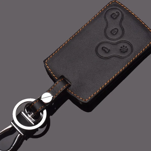 

Peacekey Leather Key Case Cover Holder with Keychain For Renault Koleos Laguna 2 3 Megane 1 2 3 Sandero Scenic Captur Clio Duste