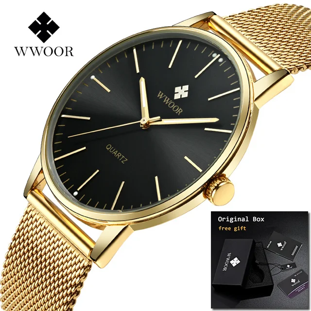 black gold WWOOR Relogio Masculino мужские часы Топ бренд класса люкс полностью золотые мужские часы из нержавеющей стали мужские наручные часы Zegarki Meskie - Цвет: black gold