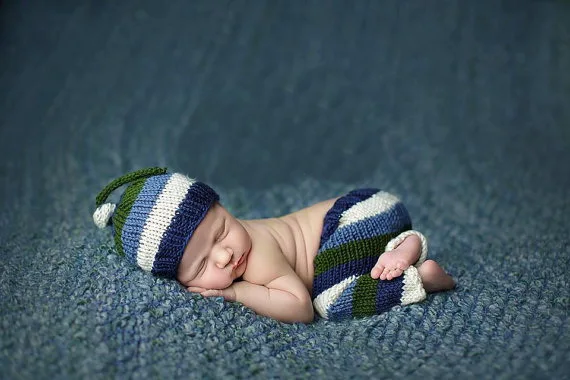 

free shipping, Newborn Baby boys Knit OUTFiT BaBY PHoTo PRoP Hat Pant SET Long Aqua Pants size:0-1m,3-4m