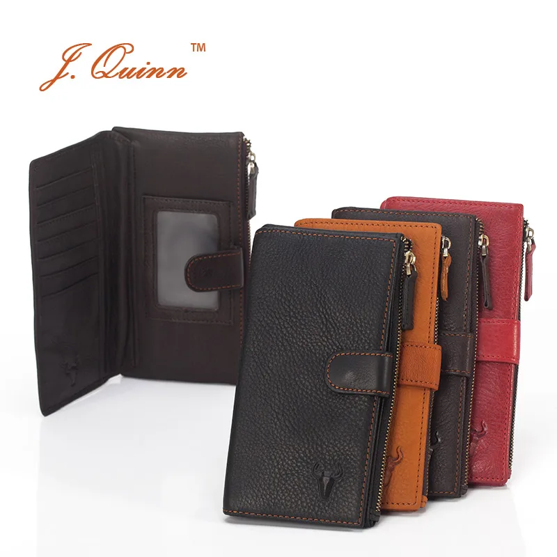 

J.Quinn Women Men Snap Long Wallets with Zipper Pocket Genuine Leather Wallet for Man Woman Luxury Modern Cool Purses and Wallet