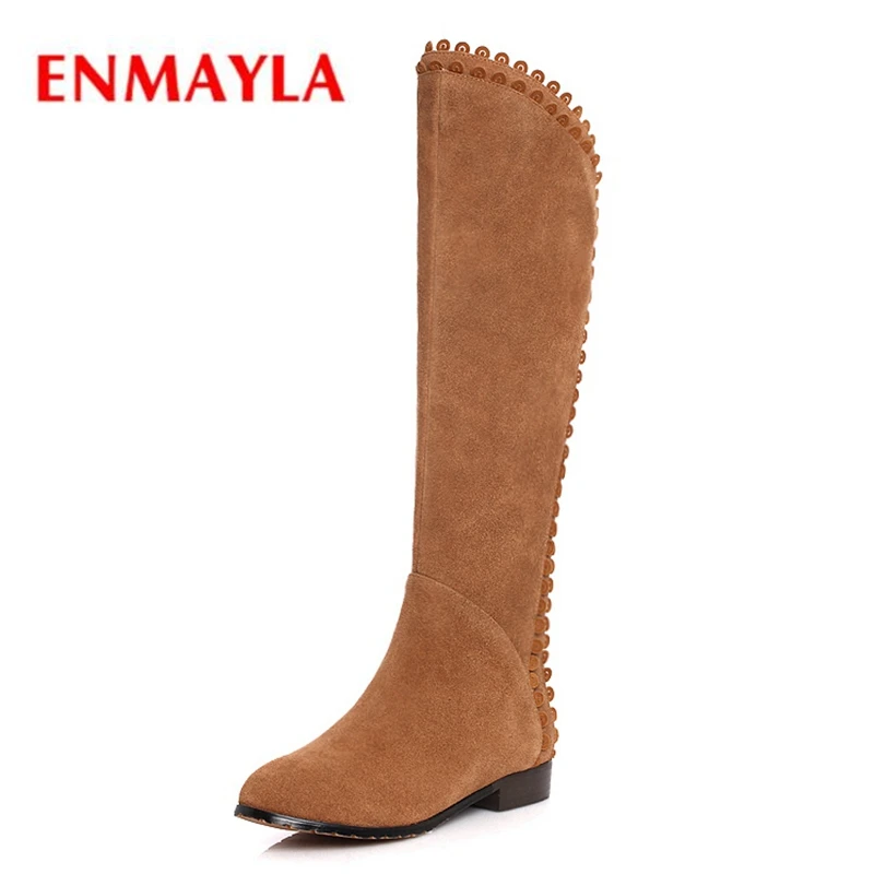 ENMAYLA Round Toe Basic Zip Zapatos De Mujer Shoes Woman Knee-High Flat with Winter Shoes Size34-40 ZYL1901