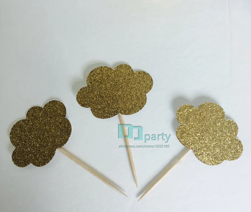 12cps золотые самолеты и облака капкейк Топпер на первый день рождения.