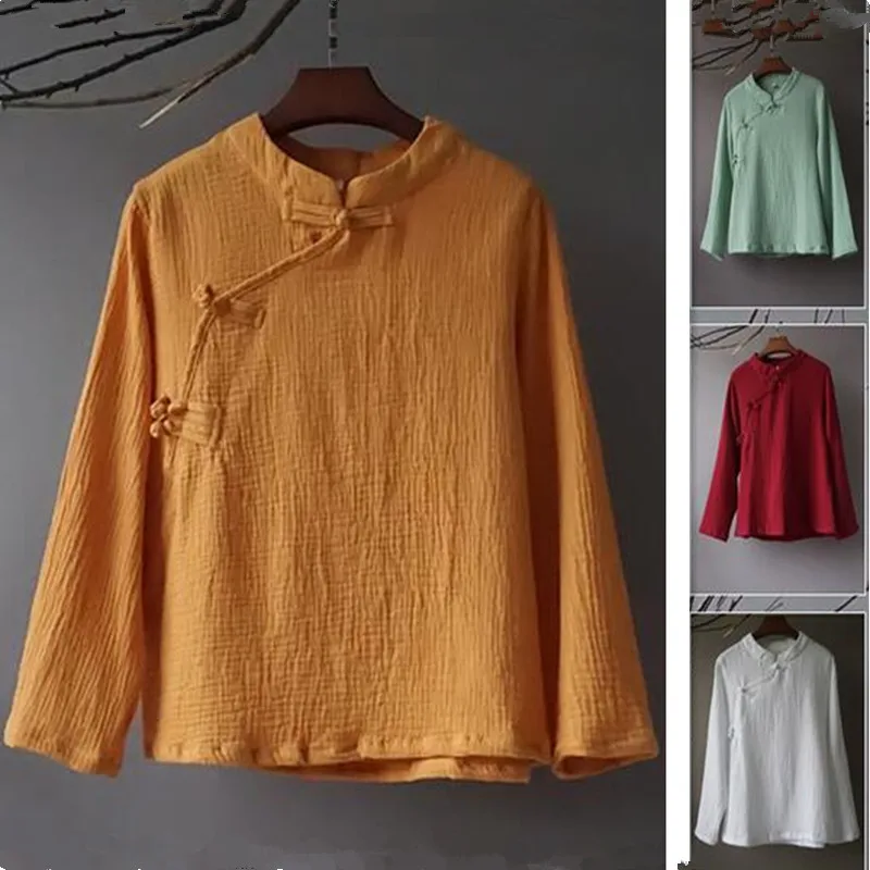 

2022 Spring Autunm Blusas Femininas Women cotton Linen Blouse - Womens Tops black white blue red pink green