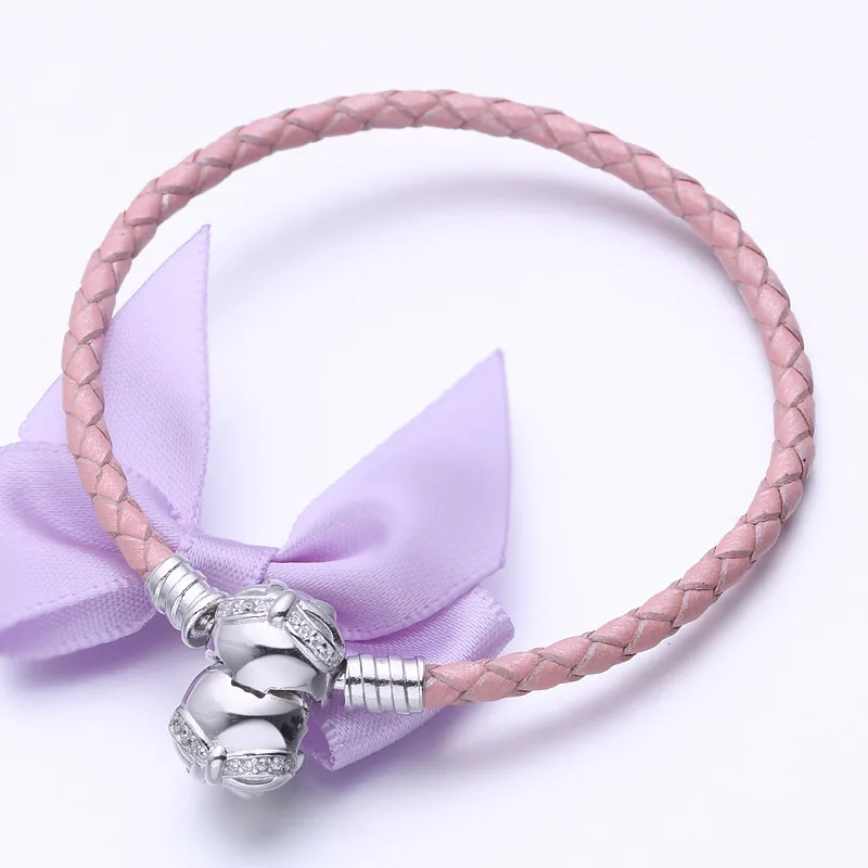 Браслеты из натуральной кожи розового цвета с цепочкой в виде змеи браслет