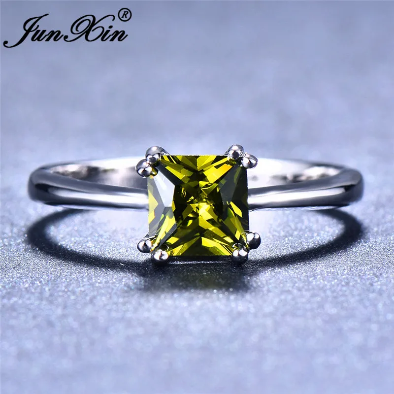 Olive Green Милое модное женское маленькое квадратное кольцо из серебра 925 пробы, камень циркония чорный кольца для женщин, кольцо для помолвки - Цвет основного камня: Olive Green