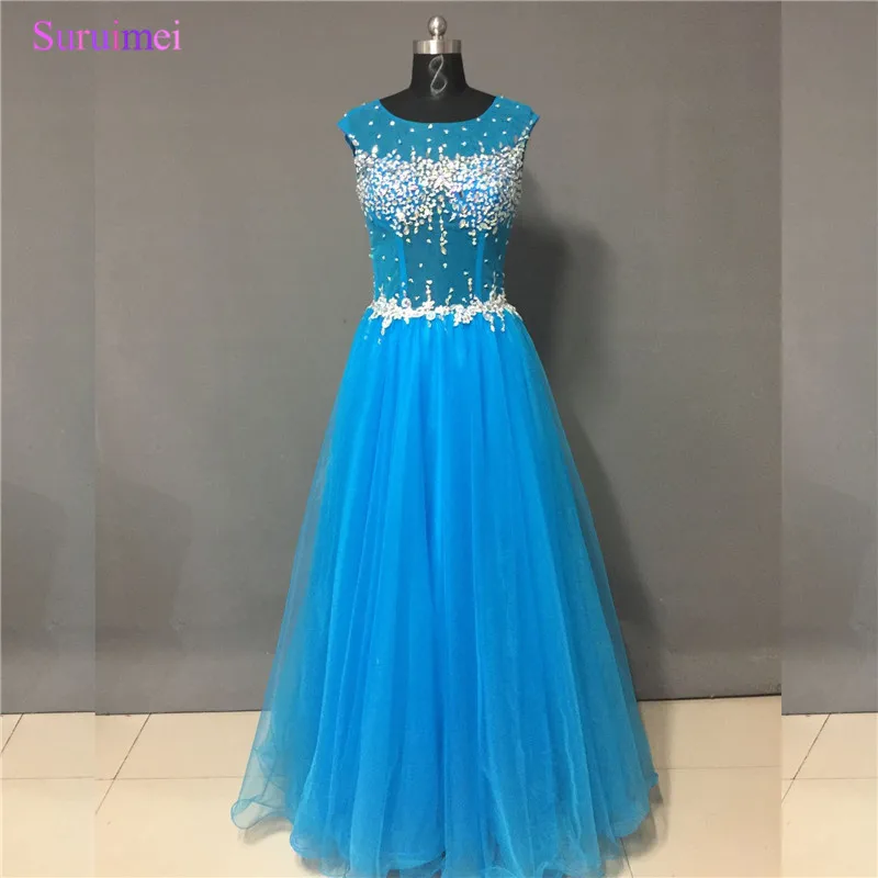 Женское вечернее платье с открытой спиной длинное синее высоким иллюзионным