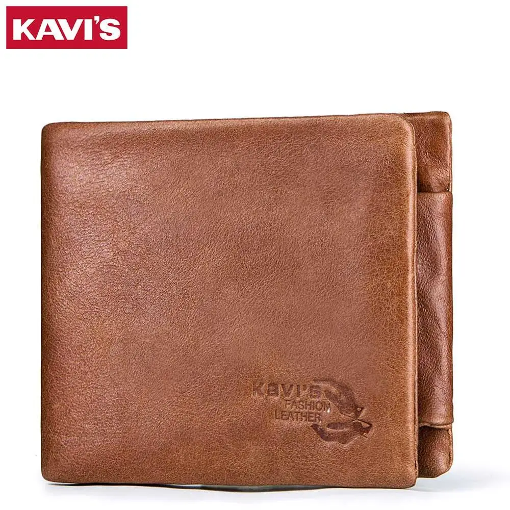 KAVIS Trifold дизайнерский держатель для карт из натуральной кожи мужской кошелек портмоне маленький портфель высокого качества на молнии - Цвет: Brown S