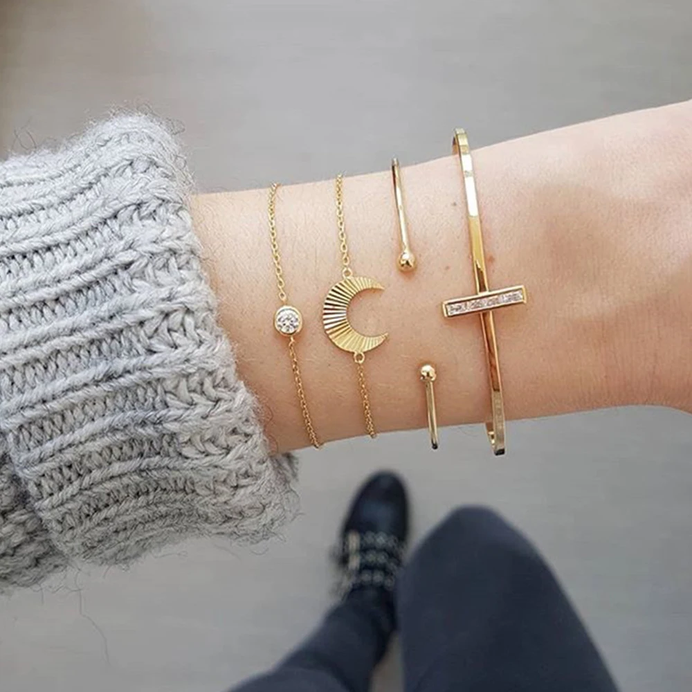 4 шт./компл. в богемном стиле ретро Луна круглая с украшением виде кристаллов цепи