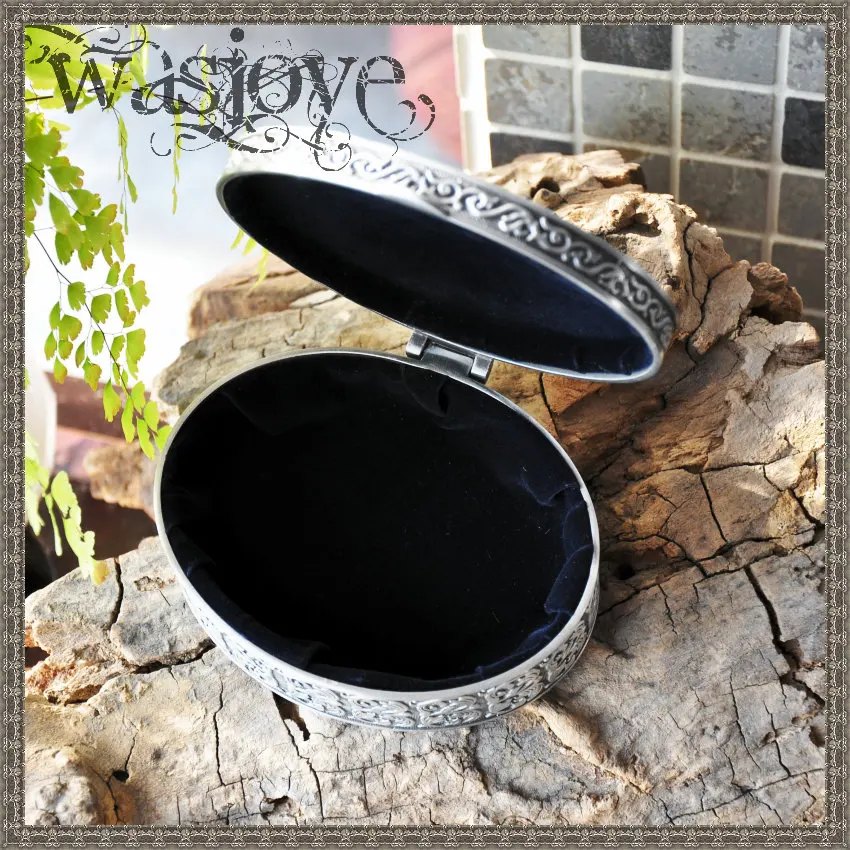 Античная круглая коробка для хранения ювелирных изделий из оловянного сплава