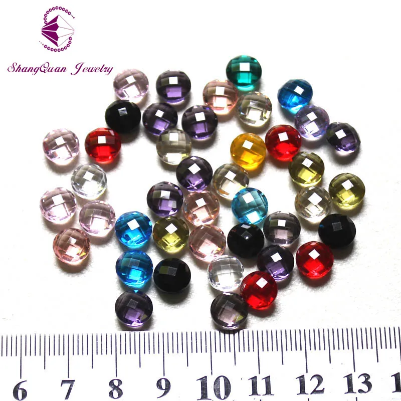 

NO hole 8mm faceted round button shape glass crystal stone glue-on necklace accessories for fashion DIY