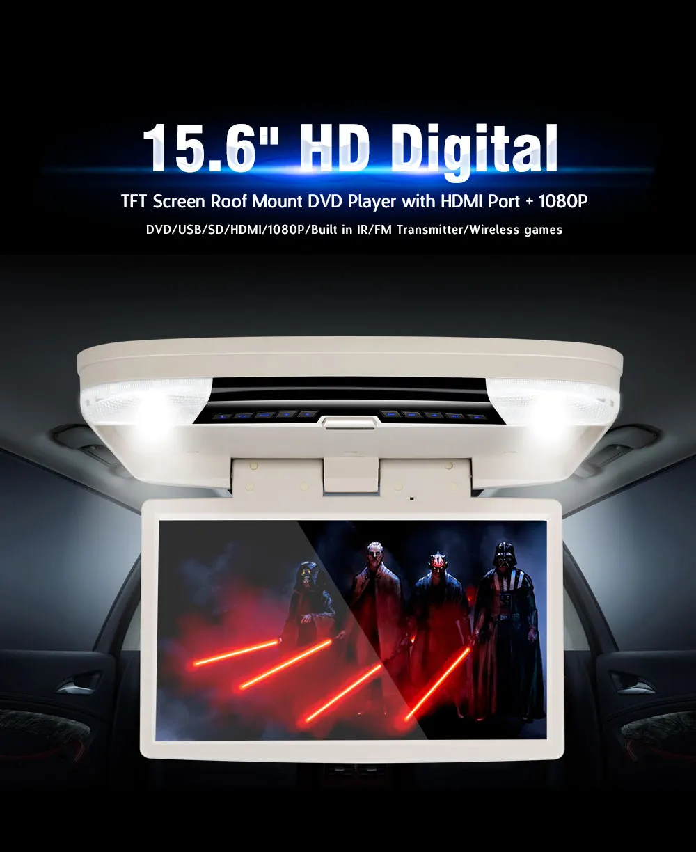 Dvd-плеер 15,6 дюймов HD 1080P монитор крыши автомобиля с HDMI портом usb sd динамик IR/FM передатчик MP5 откидной потолочный телевизионный для автомобиля