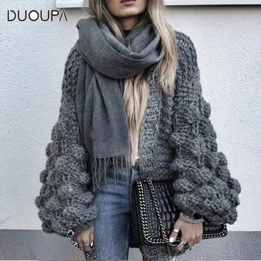 DUOUPA New fashion cardigan women's spring long-sleeved knit sweater winter 2018 solid color shirt |