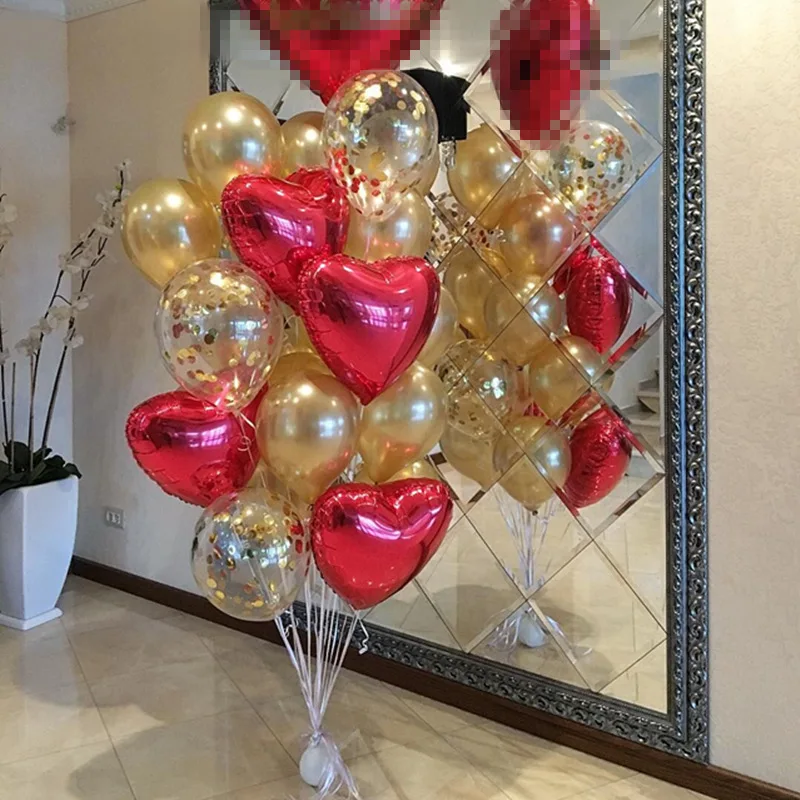 18pcs/lot 12inch Metallic Chrome Confetti Latex Balloon Baby Bridal Wedding Red Heart Bubble Helium Balls Party Decor Balaos