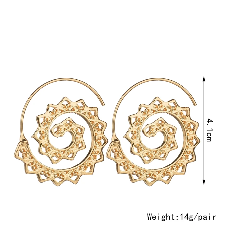 MissCyCy Punk Style Alloy Swirl Hoop Earrings For Women Gypsy Indian Tribal Ethnic Boho Jewelry Gift Drop Shopping | Украшения и