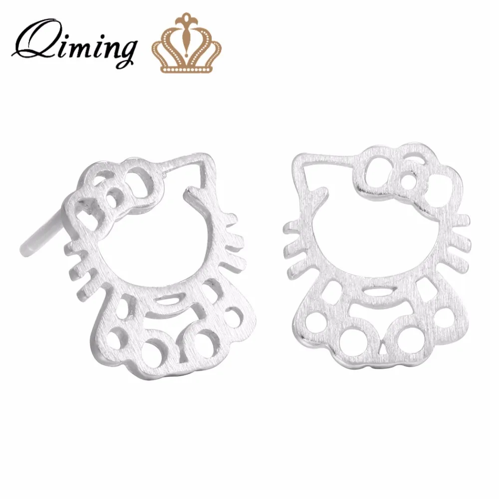 QIMING, дизайн, hello kitty, кошка, серьги для женщин, милые кошки, животные, серебряные ювелирные изделия, детские серьги-гвоздики