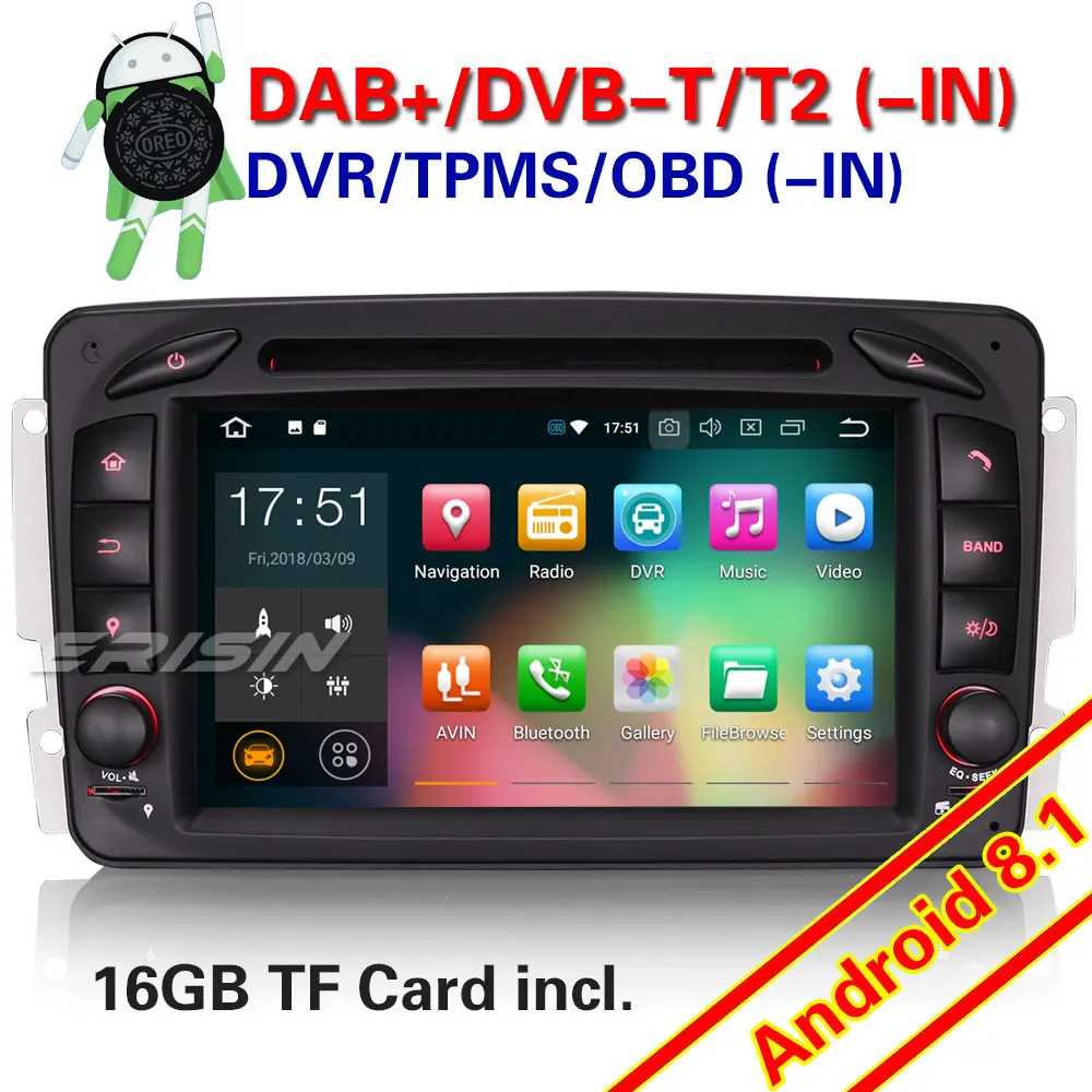 Erisin ES3863C 7 &quotAndroid 8 1 Quad core 2G Оперативная память PX30 автомобиля gps DAB + DVR Системы для W203