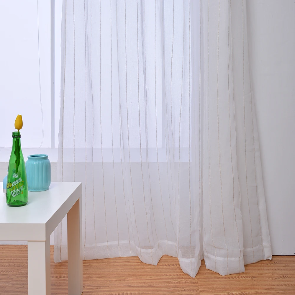 

DSinterior striped pattern white tulle sheer curtain for bedroom living room window
