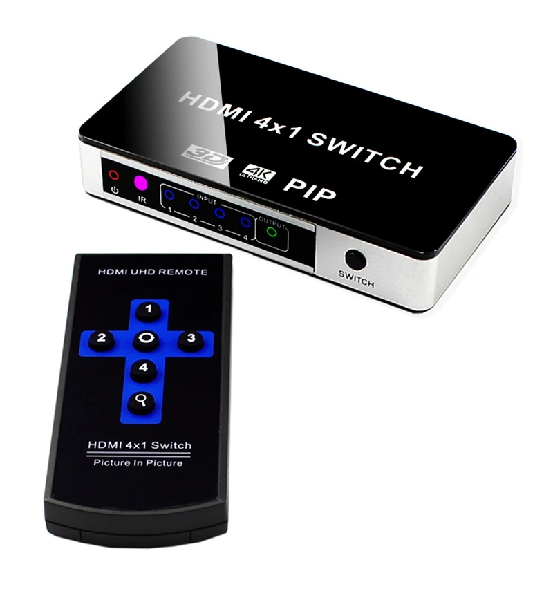 4K HDMI переключатель 4x1 PIP видео коммутатор x 2K @ 30Hz с ИК-пультом и адаптером питания 4