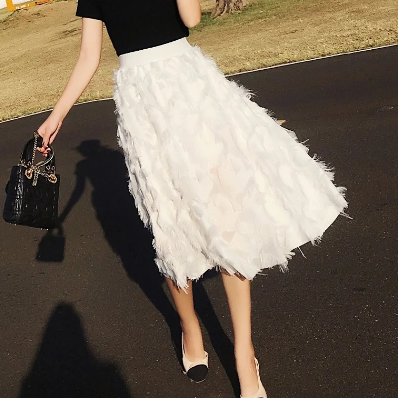 Женские юбки с кисточками и перьями элегантные плиссированные эластичной талией