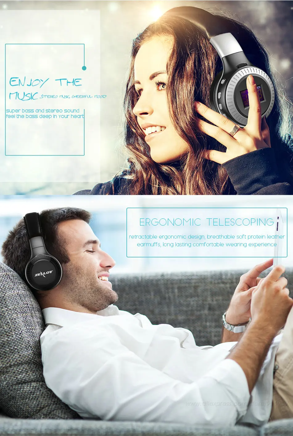 ZEALOT B19 Bluetooth наушники Беспроводная гарнитура над ухом FM радио Micro SD карты MP3 играть с микрофоном