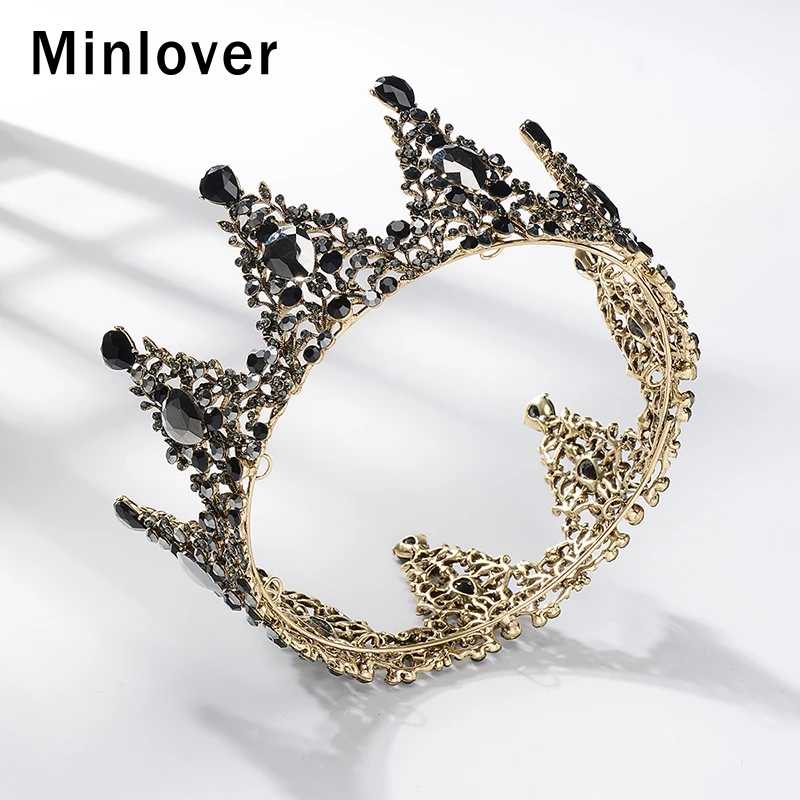 Minlover Ретро Кристалл Круглый барокко свадебные диадемы и короны для женщин невесты аксессуары для волос ювелирные изделия королева диадема головные уборы HG187