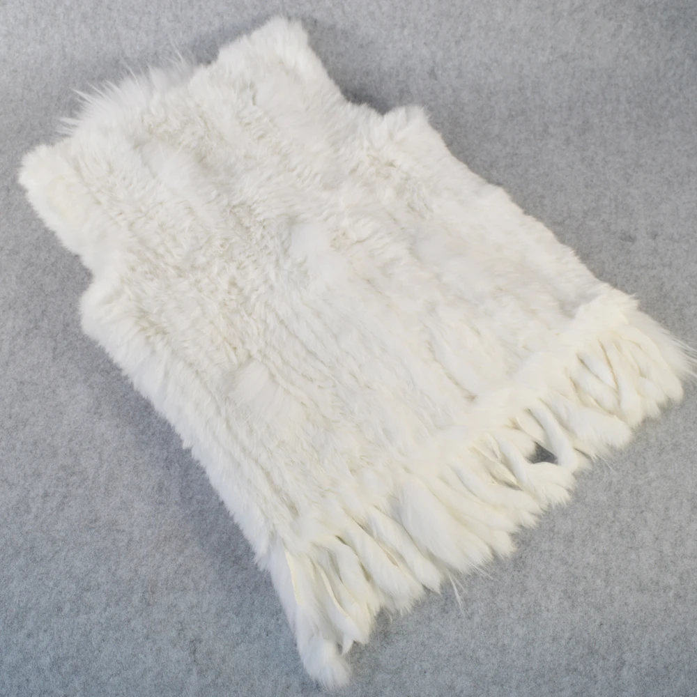 Женский жилет из натурального кроличьего меха вязаный с кисточками 100% жилеты