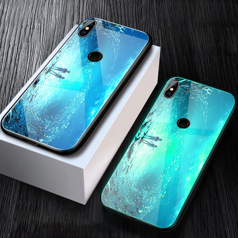 Светящийся чехол из закаленного стекла для Xiaomi Mix3 Mi9 Mi8SE A2 Lite Redmi 6A 6 Pro 5 Plus Note 7 5Pro 4X