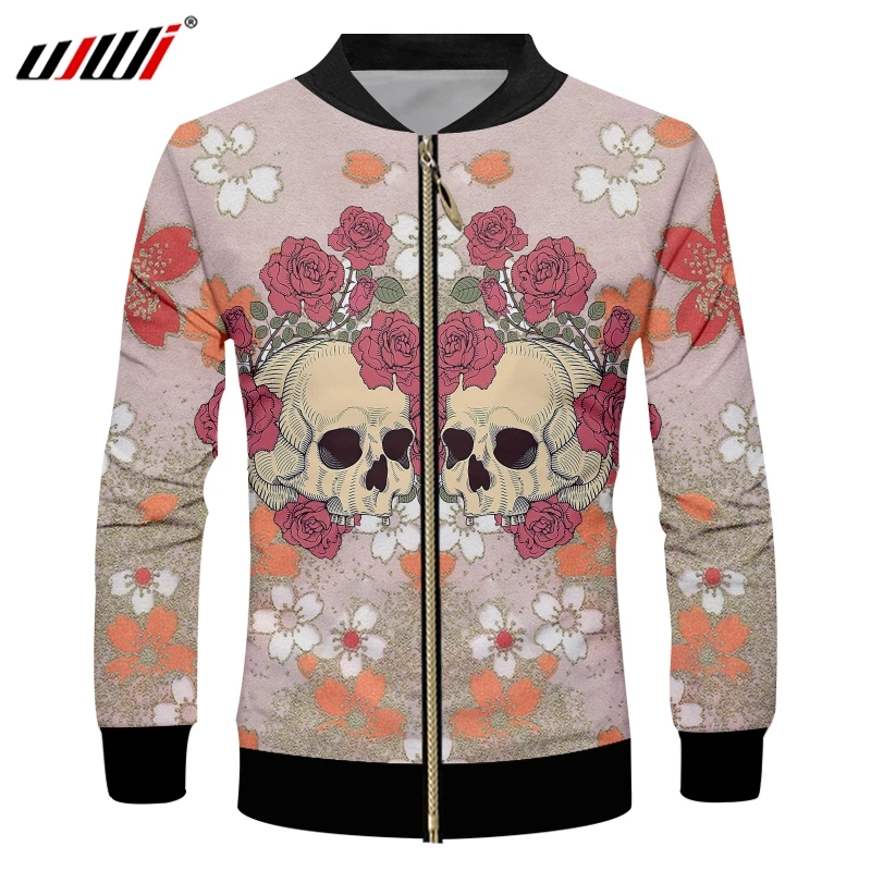 

UJWI 3D Printed Beautiful Wreath Skulls Zip Jacket Men's Spandex Clothing New Arrivals Tops Chinese Style Man Zipper Coat