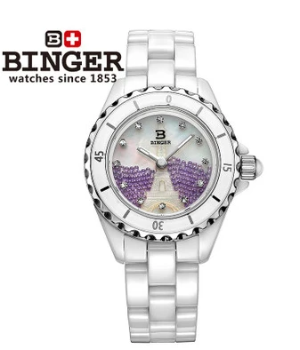 Япония Кварцевые Бингер керамики Часы элегантные женские фиолетовый шарик В