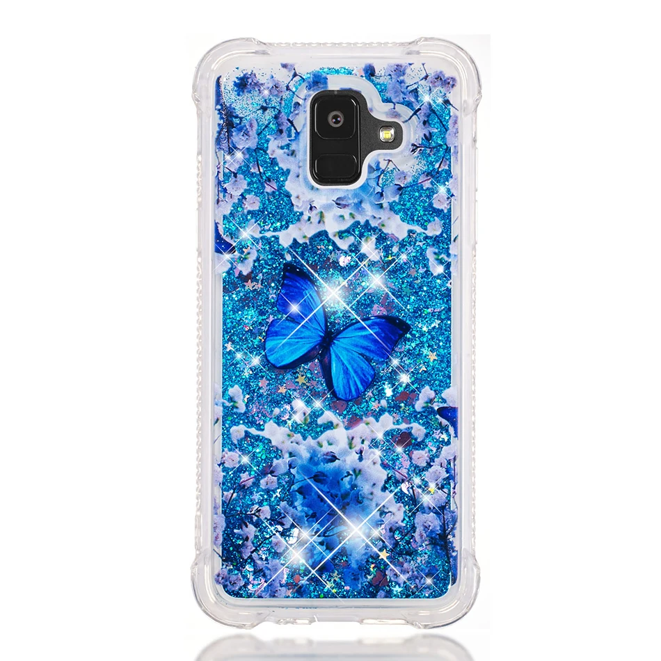 Blue Butterfly Блестками Жидкий чехол для samsung Galaxy A10 A20 A30 A50 A70 A40S M10 M20 M30 A6 A7 A8 J2 J4 J6 плюс зыбучие пески чехол - Цвет: Blue Butterfly