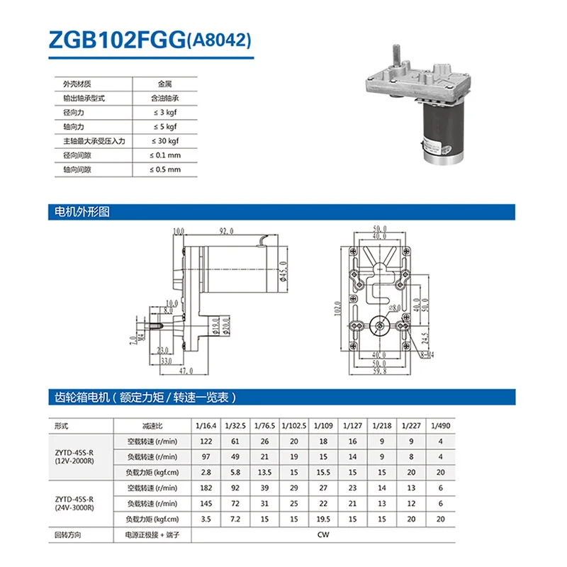 ZHENGKE ZGB102FGG DC 12V 24V двигатель 14/30/70/150/200 об/мин DC мотор-редуктор большой крутящий момент Выход вал