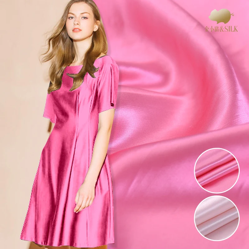 

Pink silk dupion fabric solid color 30mm stiff cheongsam shirt dress heavy silk fabric wholesale silk cloth 114cm