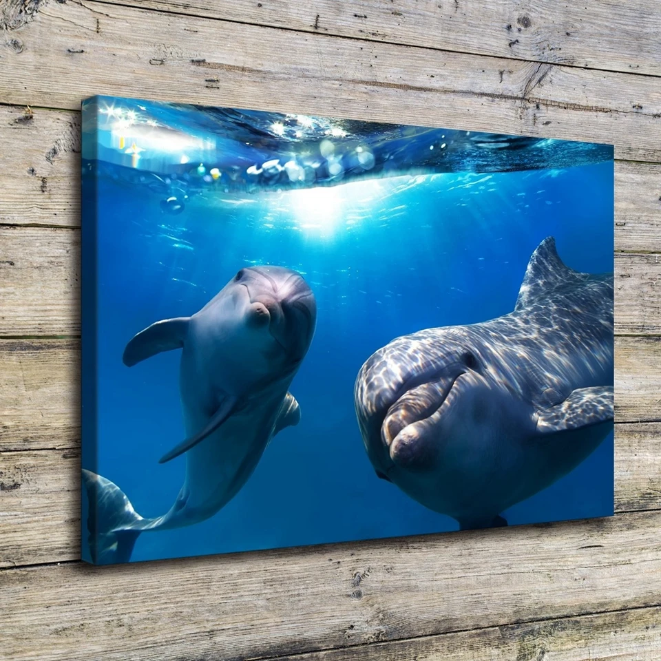 Для Гостиная Wall Art Холст Картина цельнокроеное платье подводный дельфины печать
