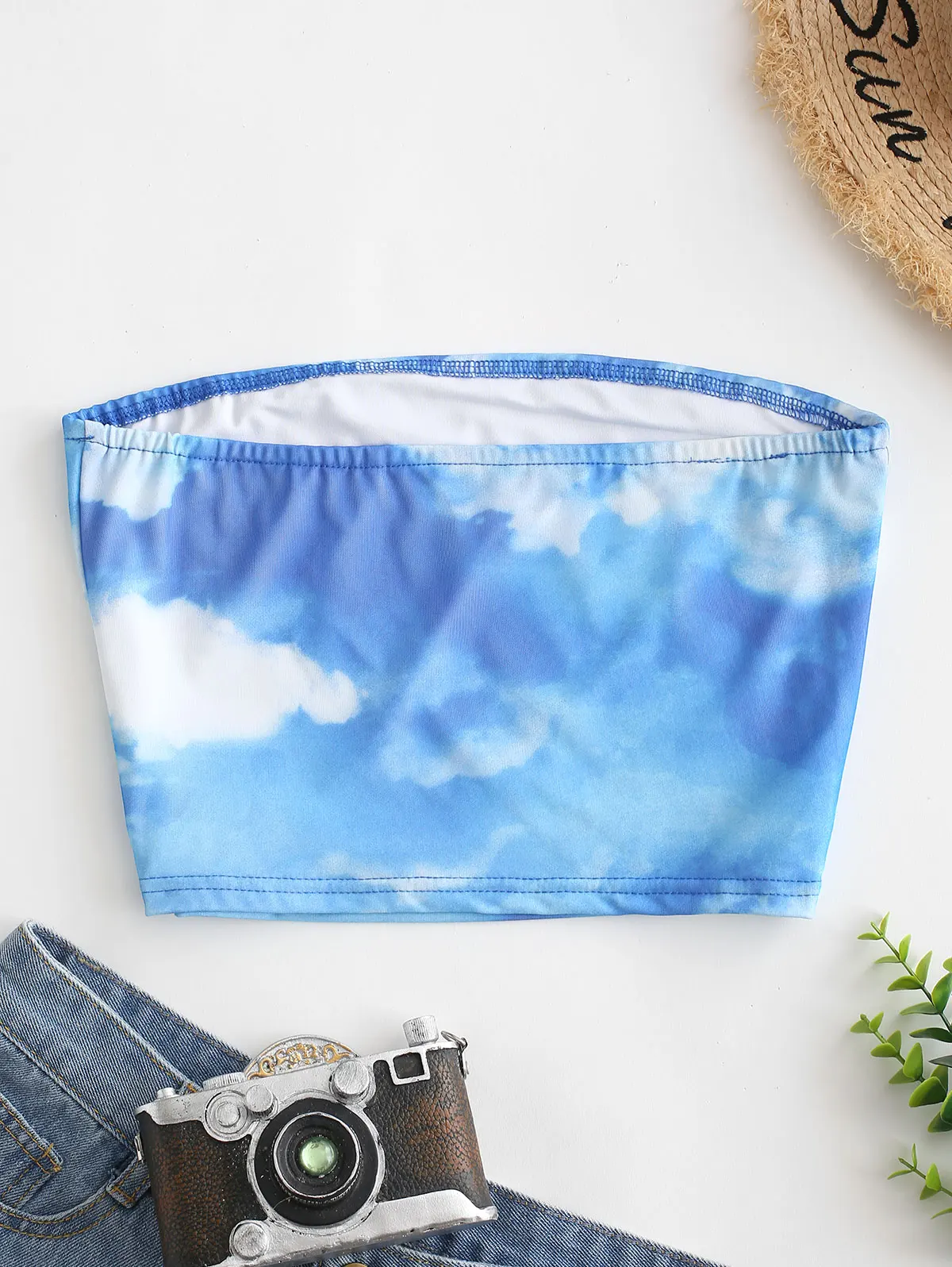 ZAFUL Tie Dye Cropped Bandeau Top Strapless Short Shirt Summer Camis Crop Tops Sky Print Streetwear Women Clothes 2019 | Женская одежда
