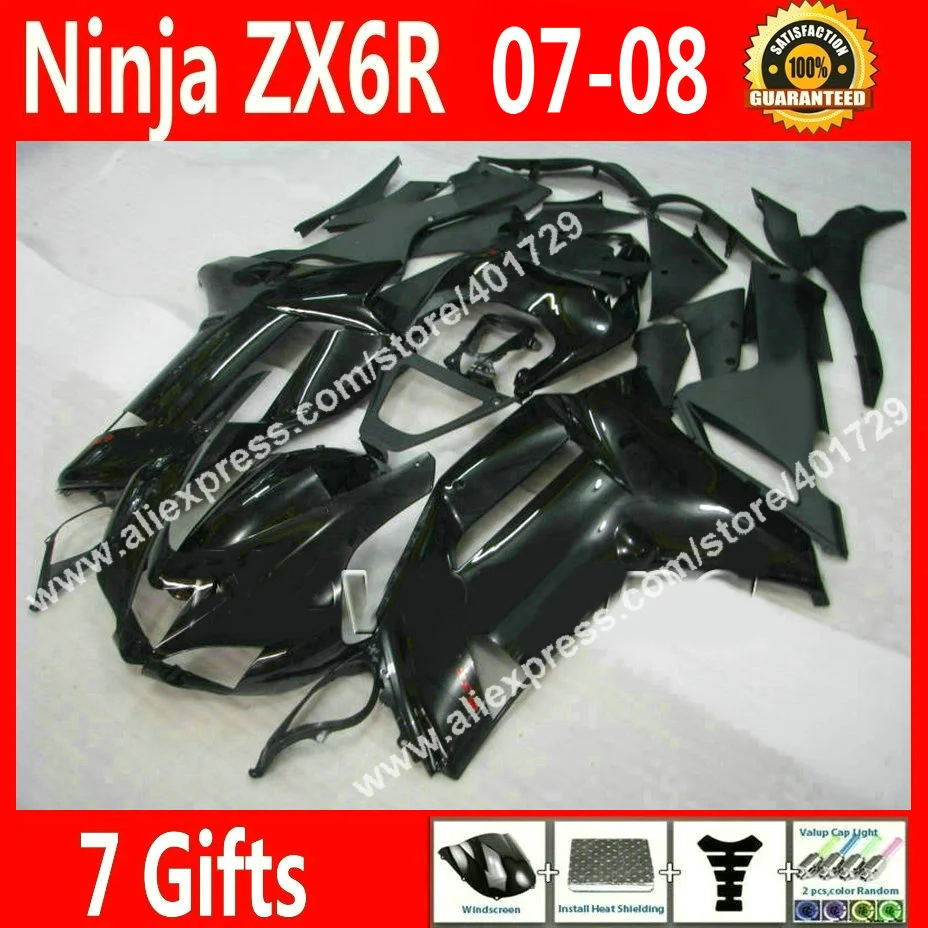 Бесплатный пользовательский обтекатель для мотоцикла Kawasaki ZX6R 2007 2008 Ninja 636 комплекты обтекателей 07 08 новый черный 7 подарок CJ60