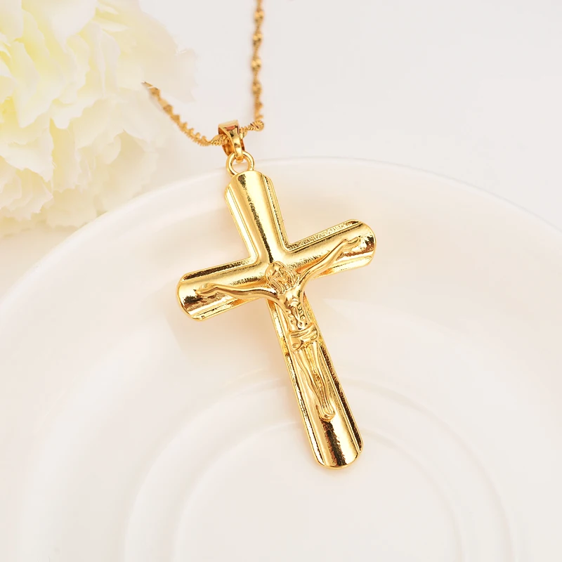 Ожерелье с крестиком подвеска на шею для женщин INRI Juses Crucifix золотой цвет подарок