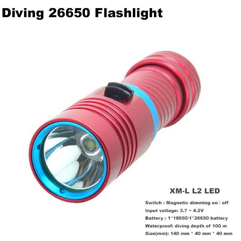 Светодиодный мини фонарик для дайвинга подводной съемки 26650 фонарь светодиодный