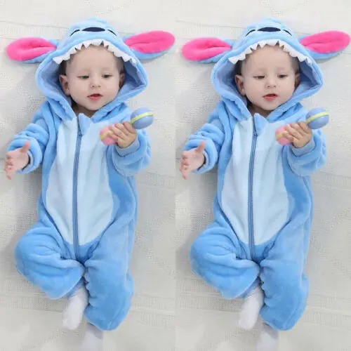 Canis Lovely Kids Baby Boys Stitch Flannel Zipper Hooded Romper Jumpsuit Outfits |