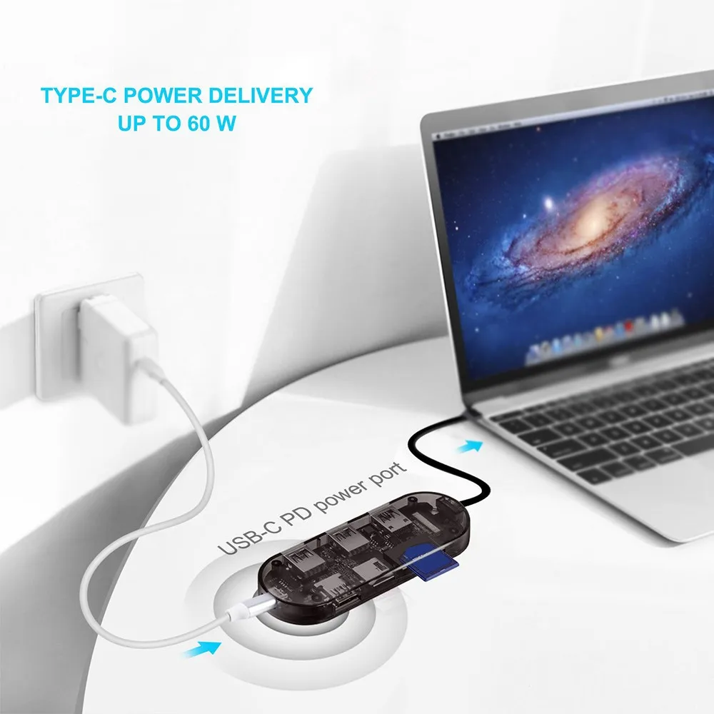 7 в 1 usb хаб тип c к HDMI 4K + USB 3 0 2 TF/SD кард ридер C несколькими портами адаптер для Macbook