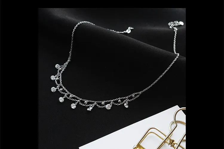 New Aaa Sparking Cz Dots 8 Charms Crown Link Chain Thin Sterling Silver 925 Tassel Design Women Chokers Necklace