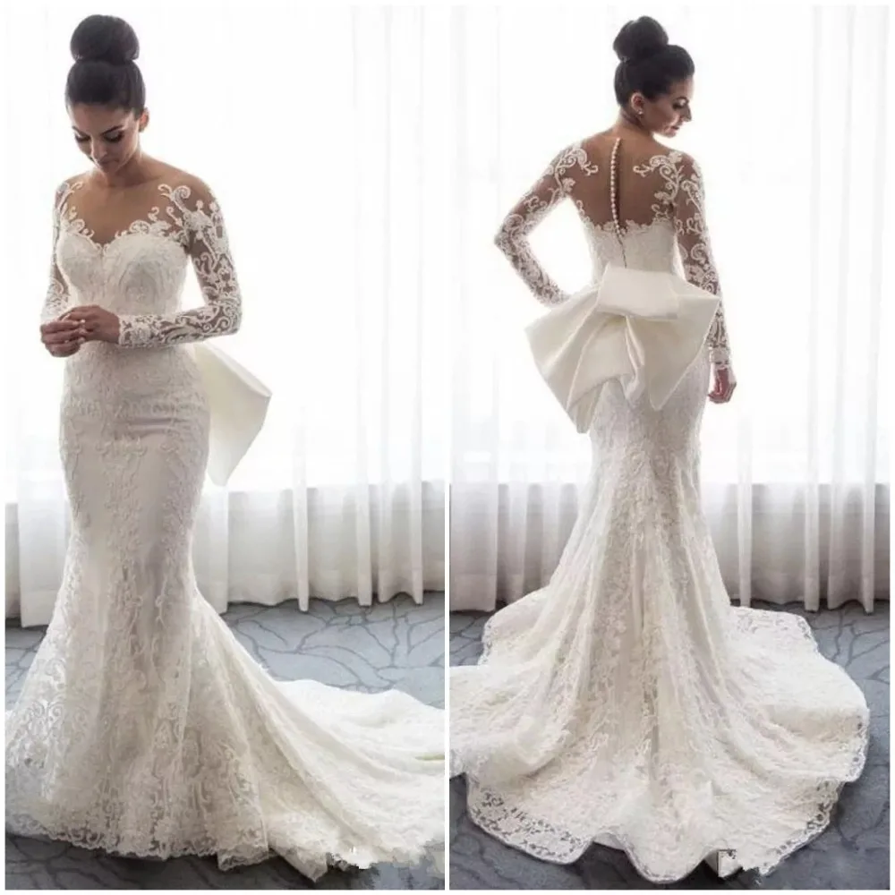 Роскошное Свадебное платье русалки с длинным рукавом мусульманское кружевное