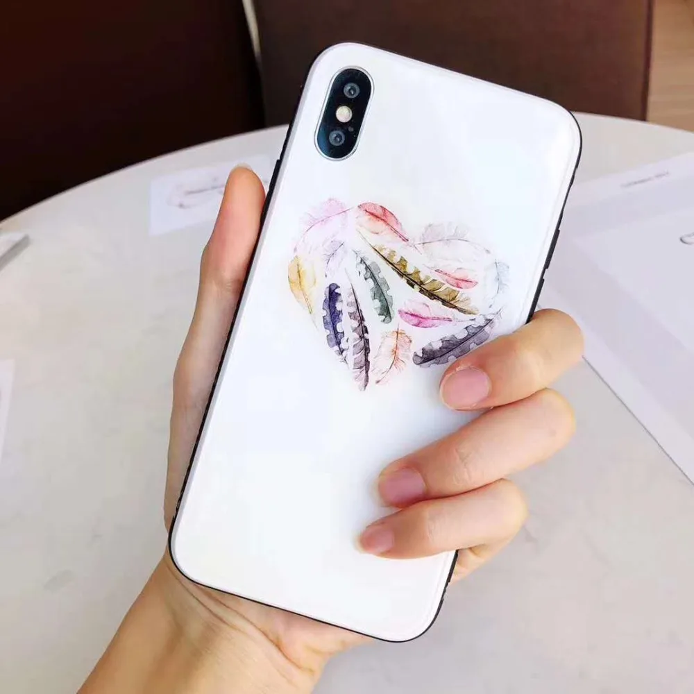 Ловец снов перьевой защитный чехол для iPhone X XS Max XR телефон закаленное стекло крышка чехол для iPhone 6 6s 7 8 Plus