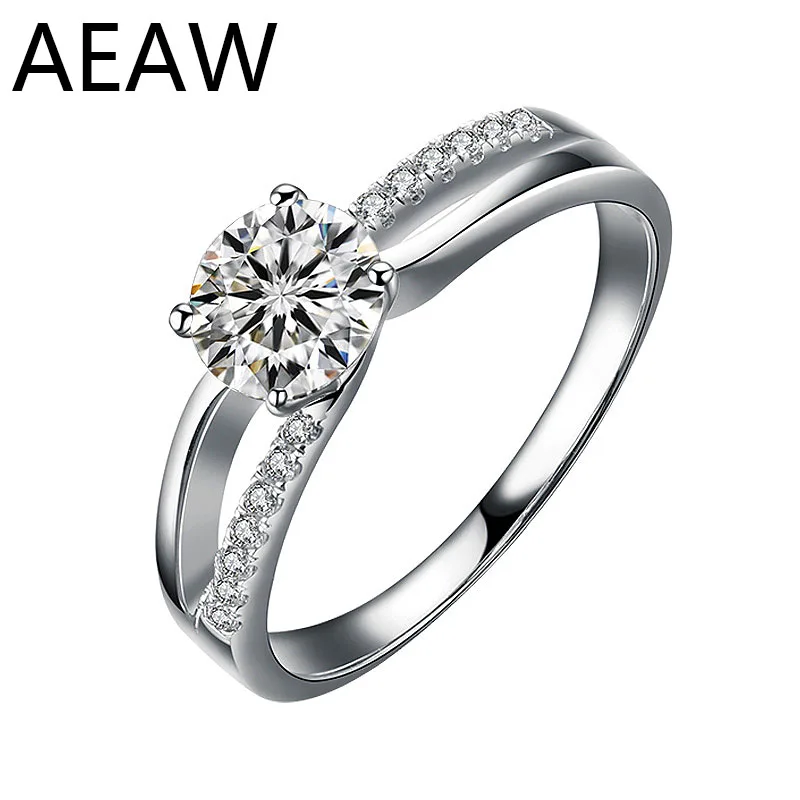 

Solid 18K White Gold 1Ct 6.5mm Au750 DF Color Round Cut Moissanites Ring Engagment Ring Fine Gold Jewelry For Women
