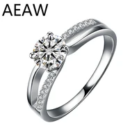 solid 18k white gold 1ct 6 5mm au750 df color round cut moissanites ring engagment ring fine gold jewelry for women