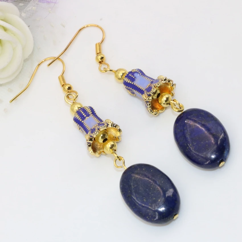 Винтажный стиль оригинальный дизайн lapis lazuli золотистые длинные висячие серьги